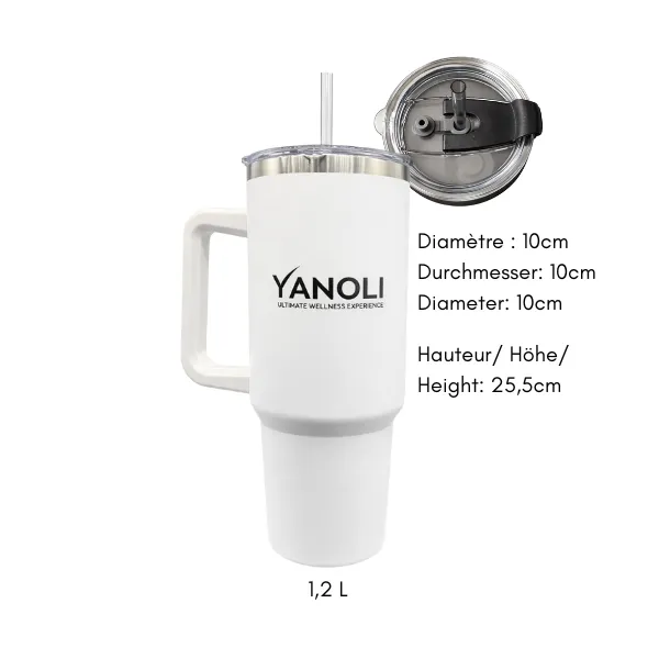 Gourde Yanoli blanche avec poignet en acier inoxydable